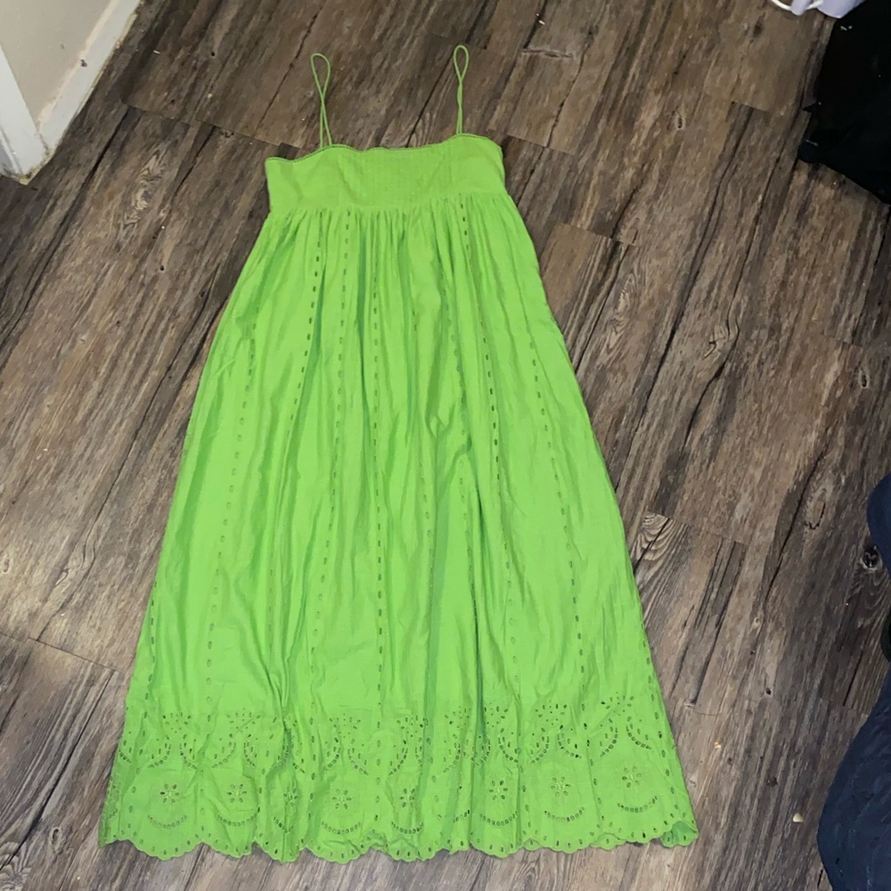 Zara Lime Green Eyelet Maxi Dress - Picture 2 of 4